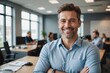 © ThomasLENNE - portrait, smile and ceo man with arms crossed in office for company, collaboration and startup business