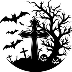 Wall Mural - Halloween cross black vector silhouette