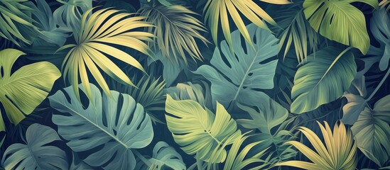 Tropical leaves wallpaper design featuring 3D illustrations suitable for digital printing