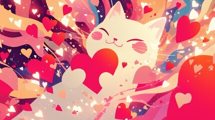 Wall Mural - Vector illustration of a cat representing love through art