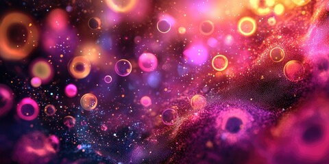 Poster - Abstract neon background featuring shimmering circles and particles creating a visually captivating illustration