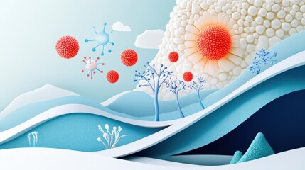 Wall Mural - An illustration representing the process of cell division, showing how cells replicate and grow.