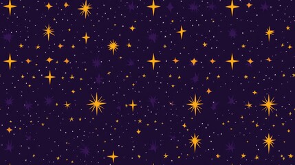 Wall Mural - Raster geometric texture featuring small stars sun silhouettes and tiny diamond shapes Abstract minimalist seamless pattern Simple and cute background in purple and yellow Repeating design suitabl