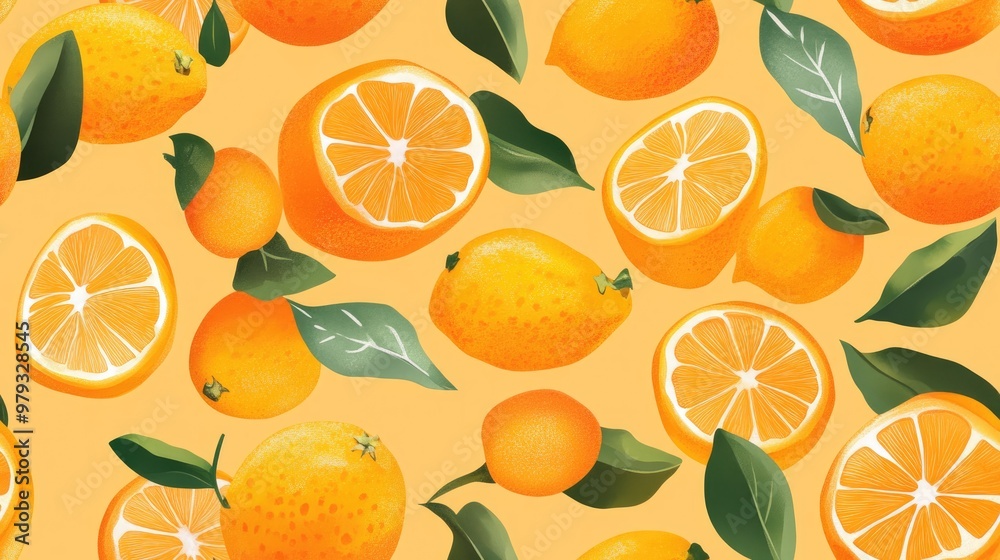 Orange seamless pattern in a flat style Tropical citrus fruit ...