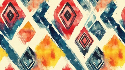 Canvas Print - Tribal seamless pattern with hand painted grunge watercolor texture