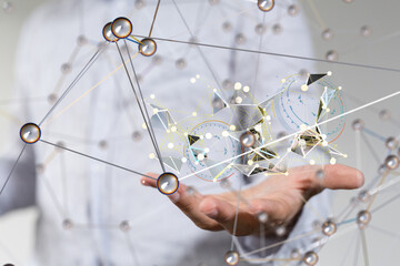Aufkleber - Neural network 3D illustration. Big data and cybersecurity