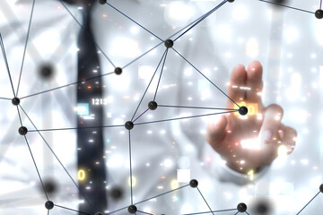 Poster - Neural network 3D illustration. Big data and cybersecurity