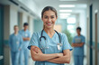 © SalenayaAlena - A smiling doctor looking at the camera. Light hospital background.