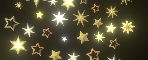 Wall Mural - Stellar Christmas Drift: Radiant 3D Illustration Showcasing Descending Holiday Stars in Motion