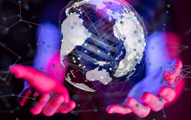 Fototapete - world Global network. Blockchain. 3D illustration. Neural networks and artificial intelligence. Abstract