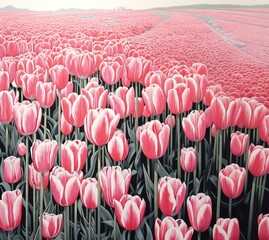 Canvas Print - Tulip field nature outdoors blossom.