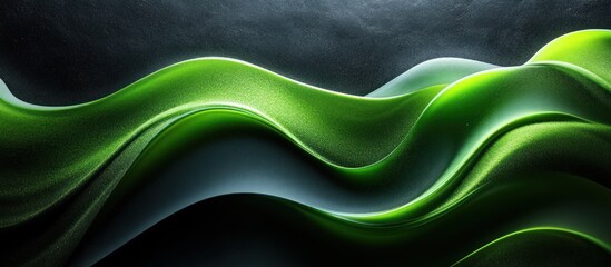 Wall Mural - Abstract Green Waves on Black Background