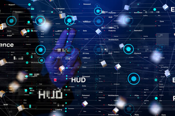 Poster - Neural network 3D illustration. Big data and cybersecurity
