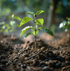 Poster - The seed grows and becomes a coffee tree. Generative AI.