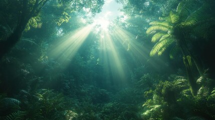 Poster - Sunbeams Through Dense Rainforest Canopy