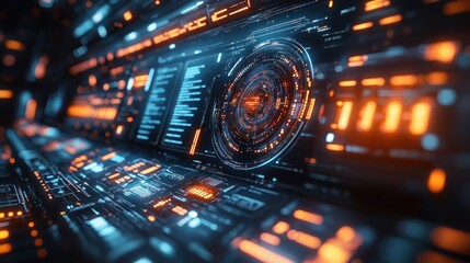 Futuristic Interface with Orange and Blue Lights