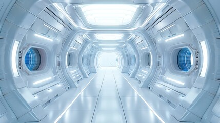 Poster - Within a huge futuristic spaceship interior. Generative AI.