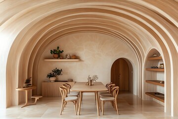 Inviting  Light Wood  Arch  Design Dining   Table   Home Interior