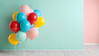 © arief - colorful balloons of various sizes floating against a soft pastel-colored wall background