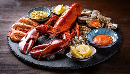 Wall Mural - Fresh seafood platter with lobster, shrimp, and crab