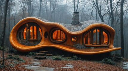 Poster - Unique and Modern Wooden House in Forest