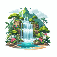 Canvas Print - Vector of roaring waterfall in the forest