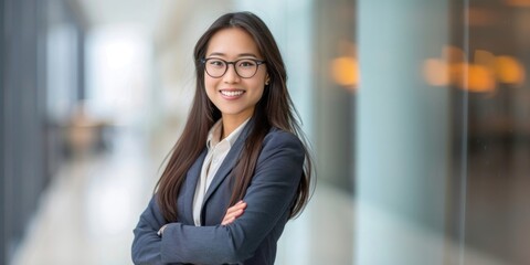 Poster - Business woman wearing glasses executive business office.