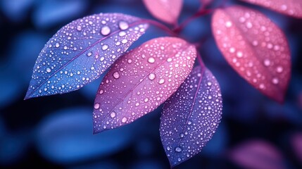 Wall Mural - Dew Drops on Purple and Pink Leaves