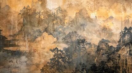 Wall Mural - Asian scroll painting wallpaper