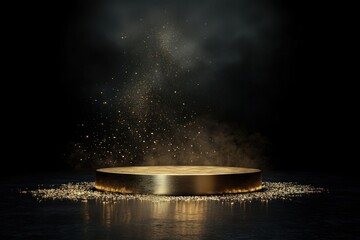 Canvas Print - 3d render of gold podium on black background lighting platform golden.