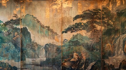 Sticker - Asian scroll painting wallpaper