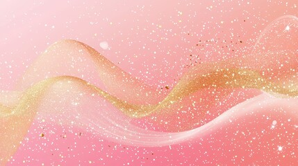 Poster - Flowing waves of soft gold and pink create a mesmerizing abstract design filled with shimmering sparkles, adding a dreamy quality to the scene