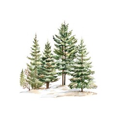 Sticker - Watercolor evergreen trees winter landscape