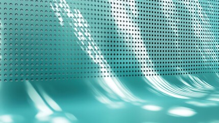 Poster - The turquoise background features a textured surface with a series of holes, reflecting light patterns