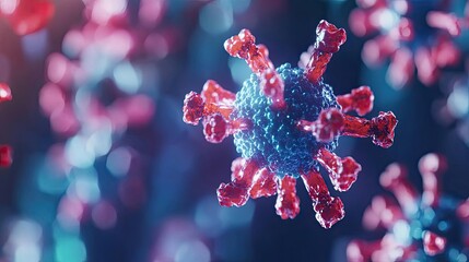 Poster - Microscopic view of a virus with intricate details showcasing its structure and colorful presentation in a scientific environment.