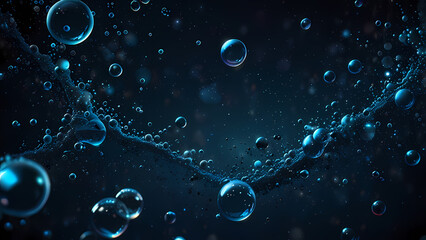 Sticker - Abstract digital background featuring clusters of bubbles in different sizes, suspended in a dark blue cosmic void