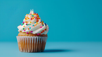 cupcake with candles, Tasty cupcake on a grey wooden table.