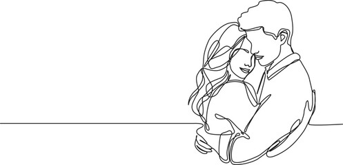 Wall Mural - continuous single line drawing of man and woman hugging each other, line art vector illustration