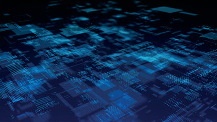 Poster - Abstract techno background. 3d technological composition. Information technology concept. Digital cyberspace with particles. 3d vector illustration.