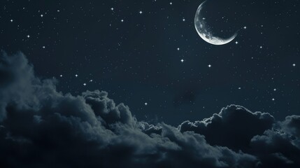 Night Sky with Crescent Moon and Stars