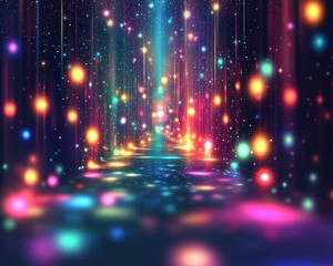 Abstract shiny background with colorful glowing lights in a graphic glossy 2D illustration style