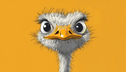 Wall Mural - Line art illustration of a cartoon ostrich