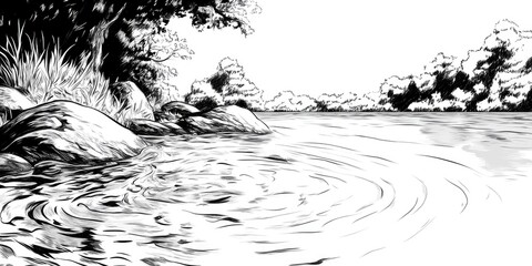 Poster - line art illustration depicting the long exposure effect on water showcasing the beauty of nature