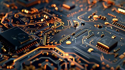 Poster - Close-up shot of a circuit board with illuminated traces, showcasing the intricate details of electronic components.