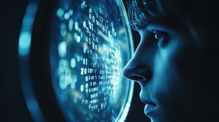 Poster - Young Man Gazing at Digital World