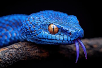 Blue Viper Snake with Forked Tongue