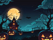 © mdromanislam70 - Halloween best hunted house graphic with  mid night forest horror illustration