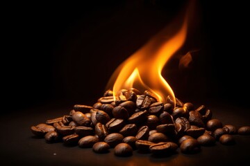 Poster - Coffee bean flame black fire black background.