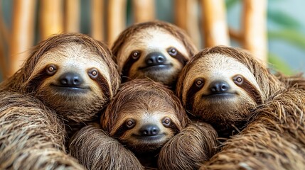 Four Adorable Sloths Huddled Together.