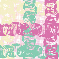  Multi colored squiggled bold lines with loops and dots seamless pattern. Creamy Pink light beige white lilac violet. Rich multi colored. 